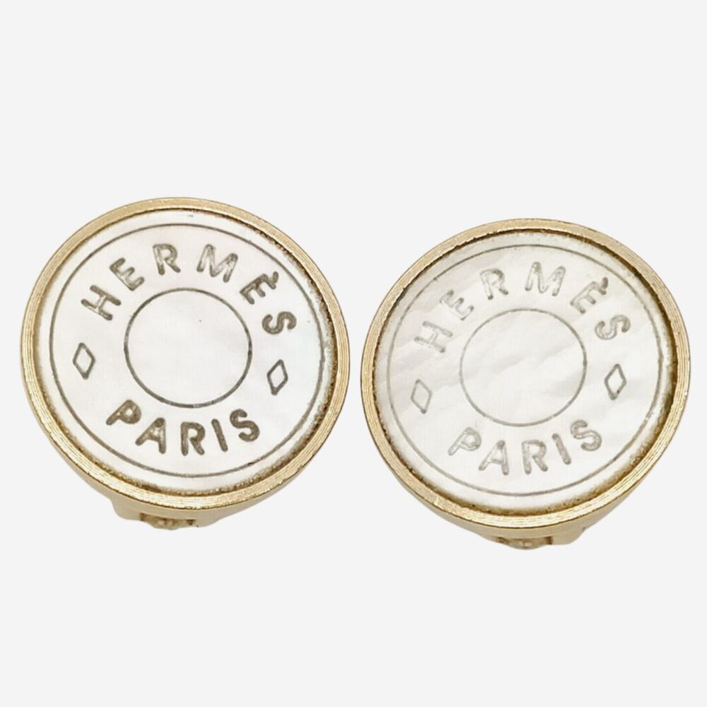 Hermes Clou de Selle Mother of Pearl Clip-on Earrings